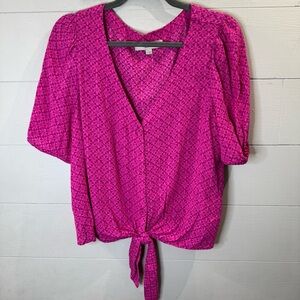 LOFT Pink Tie Front Relaxed Blouse Size Medium
